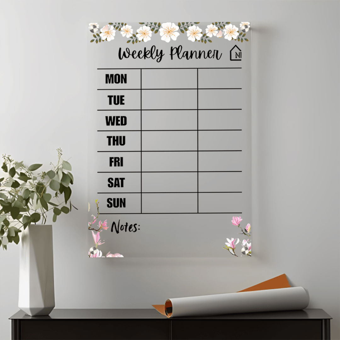 Chic Floral Acrylic Weekly Wall Planner - Rewritable Wall Organizer for Home, School & Office - Memories InsiteCHIC FLORAL WEEKLY PLANNER II